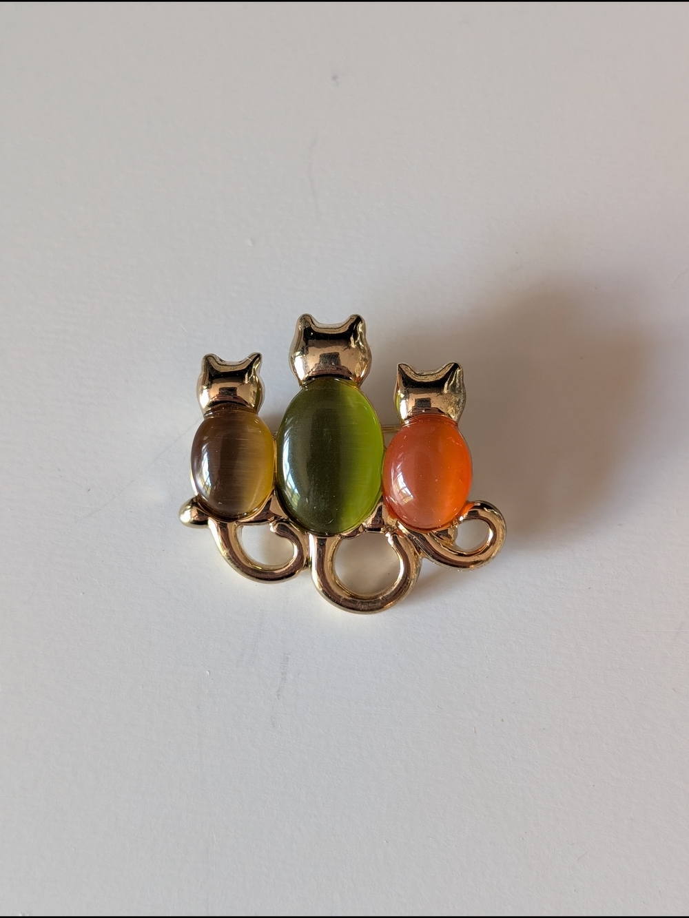 Covington 1" Gold Cat Trio Brooch with Green, Amber and Orange Stones